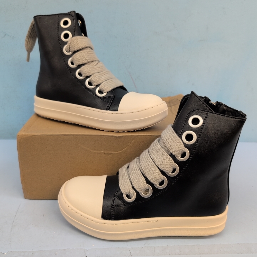 Women's High Top Jumbo Lace Up Platform Side Zip Sneaker EU 36 Black White